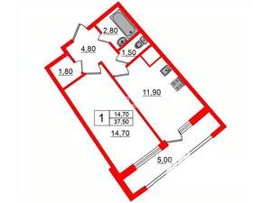 1-к квартира, на длительный срок, 38м2, 20/25 этаж