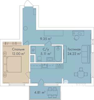 2-к квартира, на длительный срок, 51м2, 6/10 этаж