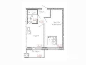 1-к квартира, на длительный срок, 41м2, 4/7 этаж