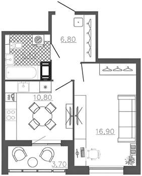 1-к квартира, на длительный срок, 40м2, 7/19 этаж