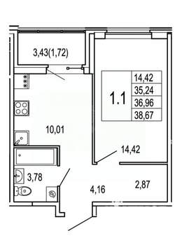 1-к квартира, на длительный срок, 35м2, 5/17 этаж