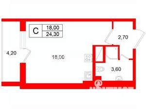 Студия квартира, на длительный срок, 24м2, 12/12 этаж