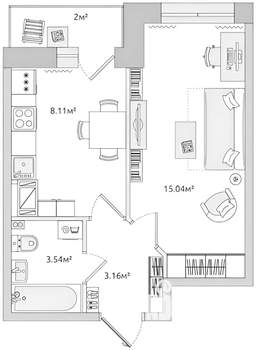 1-к квартира, на длительный срок, 31м2, 2/24 этаж