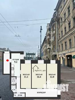 3-к квартира, на длительный срок, 68м2, 4/4 этаж