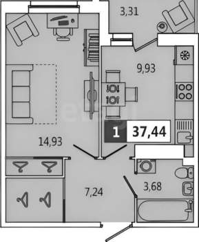 1-к квартира, на длительный срок, 35м2, 8/17 этаж