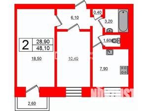 2-к квартира, на длительный срок, 48м2, 5/5 этаж