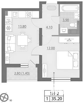 1-к квартира, на длительный срок, 36м2, 6/23 этаж