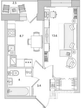 1-к квартира, на длительный срок, 35м2, 2/24 этаж