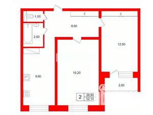 2-к квартира, на длительный срок, 52м2, 9/12 этаж