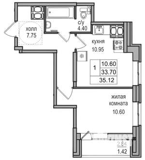1-к квартира, на длительный срок, 35м2, 23/26 этаж