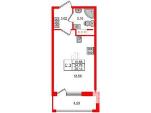 Студия квартира, на длительный срок, 26м2, 8/19 этаж