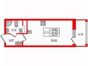 Студия квартира, на длительный срок, 25м2, 13/19 этаж