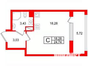 Студия квартира, на длительный срок, 25м2, 5/7 этаж