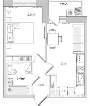 1-к квартира, на длительный срок, 35м2, 6/17 этаж