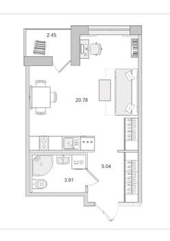 Студия квартира, на длительный срок, 30м2, 11/20 этаж