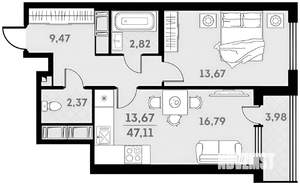 1-к квартира, на длительный срок, 47м2, 25/25 этаж