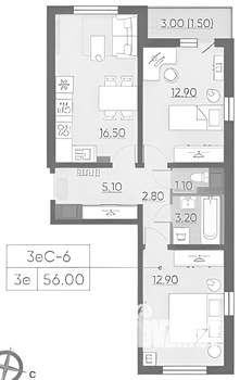 3-к квартира, на длительный срок, 57м2, 18/25 этаж