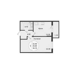 1-к квартира, на длительный срок, 45м2, 12/15 этаж