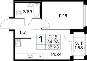 1-к квартира, на длительный срок, 36м2, 12/16 этаж