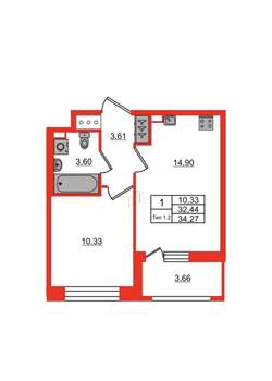 1-к квартира, на длительный срок, 33м2, 12/13 этаж