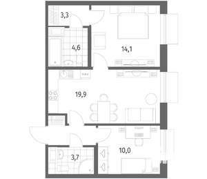 2-к квартира, вторичка, 59м2, 9/12 этаж