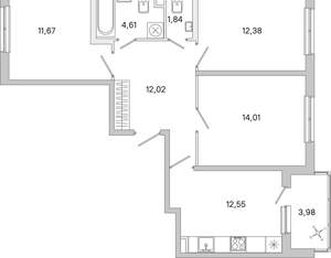 3-к квартира, вторичка, 71м2, 2/5 этаж