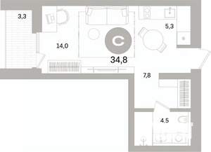 Студия квартира, вторичка, 35м2, 3/16 этаж