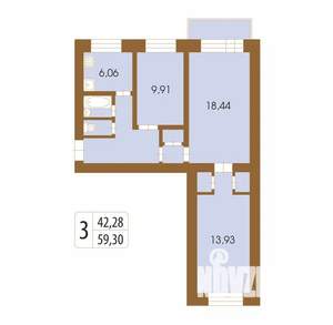3-к квартира, вторичка, 59м2, 4/9 этаж