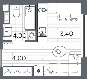 Студия квартира, вторичка, 21м2, 4/5 этаж