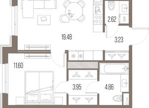 1-к квартира, вторичка, 46м2, 7/10 этаж