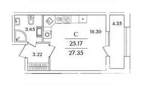 Студия квартира, вторичка, 27м2, 11/22 этаж