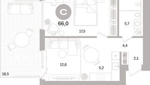 1-к квартира, вторичка, 66м2, 2/17 этаж