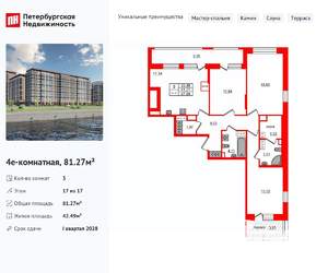 3-к квартира, вторичка, 81м2, 17/17 этаж