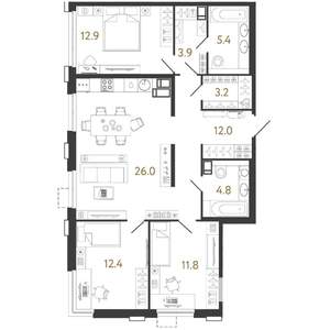 3-к квартира, вторичка, 92м2, 8/23 этаж