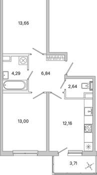 2-к квартира, вторичка, 54м2, 1/5 этаж