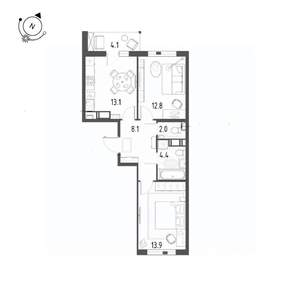 2-к квартира, вторичка, 57м2, 7/12 этаж