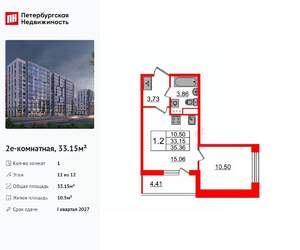 1-к квартира, вторичка, 33м2, 11/12 этаж