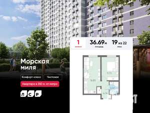 1-к квартира, вторичка, 37м2, 19/22 этаж
