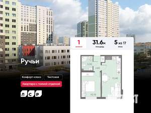 1-к квартира, вторичка, 32м2, 5/22 этаж