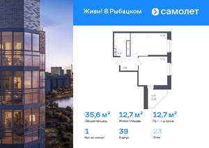 1-к квартира, вторичка, 36м2, 23/23 этаж