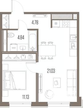 1-к квартира, строящийся дом, 42м2, 7/10 этаж