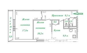 2-к квартира, вторичка, 51м2, 5/9 этаж