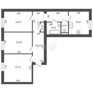 3-к квартира, вторичка, 72м2, 1/7 этаж