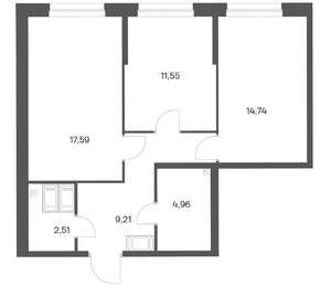 2-к квартира, вторичка, 61м2, 23/24 этаж