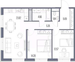 2-к квартира, строящийся дом, 68м2, 5/10 этаж