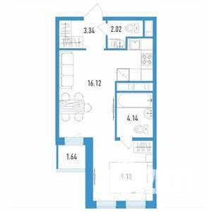 1-к квартира, строящийся дом, 36м2, 9/12 этаж