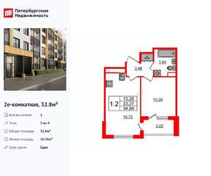 1-к квартира, вторичка, 33м2, 3/4 этаж