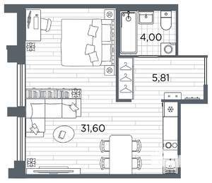 Студия квартира, вторичка, 41м2, 7/12 этаж