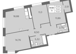 3-к квартира, вторичка, 76м2, 8/8 этаж