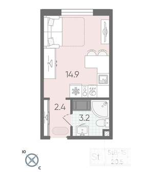 Студия квартира, вторичка, 21м2, 13/22 этаж